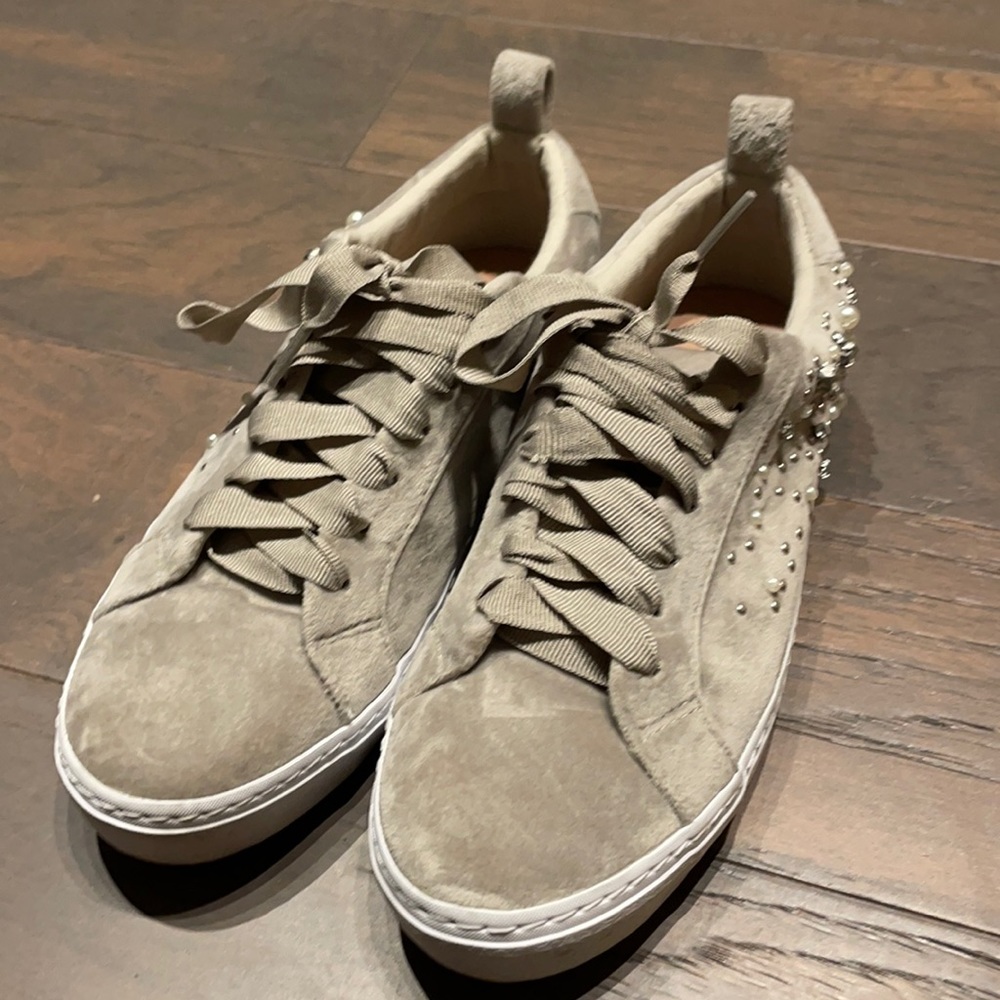 Studded grey velvet sneakers